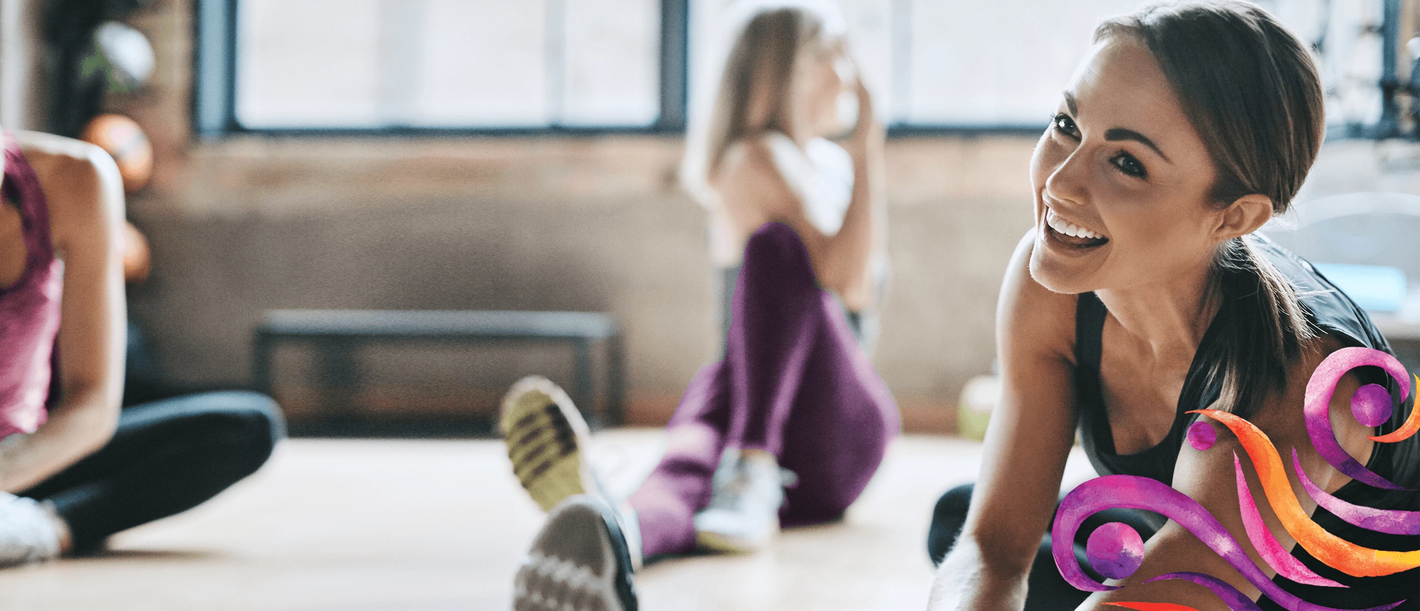 woman smiling and stretching